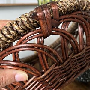 Vintage Wicker Basket/ Vintage Rattan Braided Bowl Basket Centerpiece Home Decor